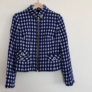 Carlisle | tweed zipper up blazer in blue and white